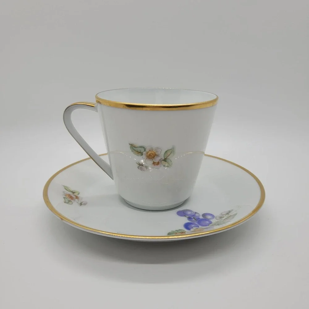 Hutschenreuther‎ Noblesse Tea Cup Saucer Set Germany Grapes Gold Trim Porcelain